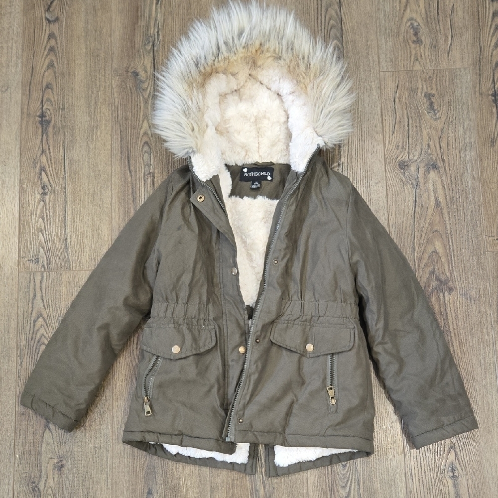 Rothschild | Olive Green Hooded Girls Coat Size Medium